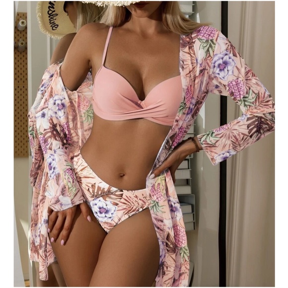 Boho Floral Print Bikini Cover up Set Beach Swimsuit - Picture 2 of 9